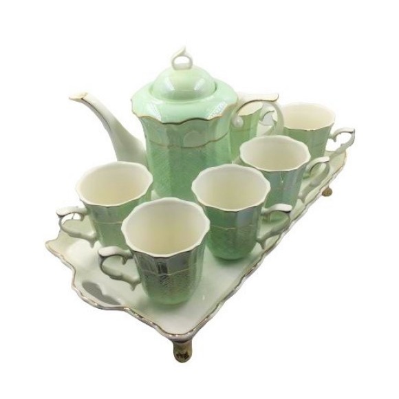 JOGO DE CHÁ PORCELANA VERDE 8PCS